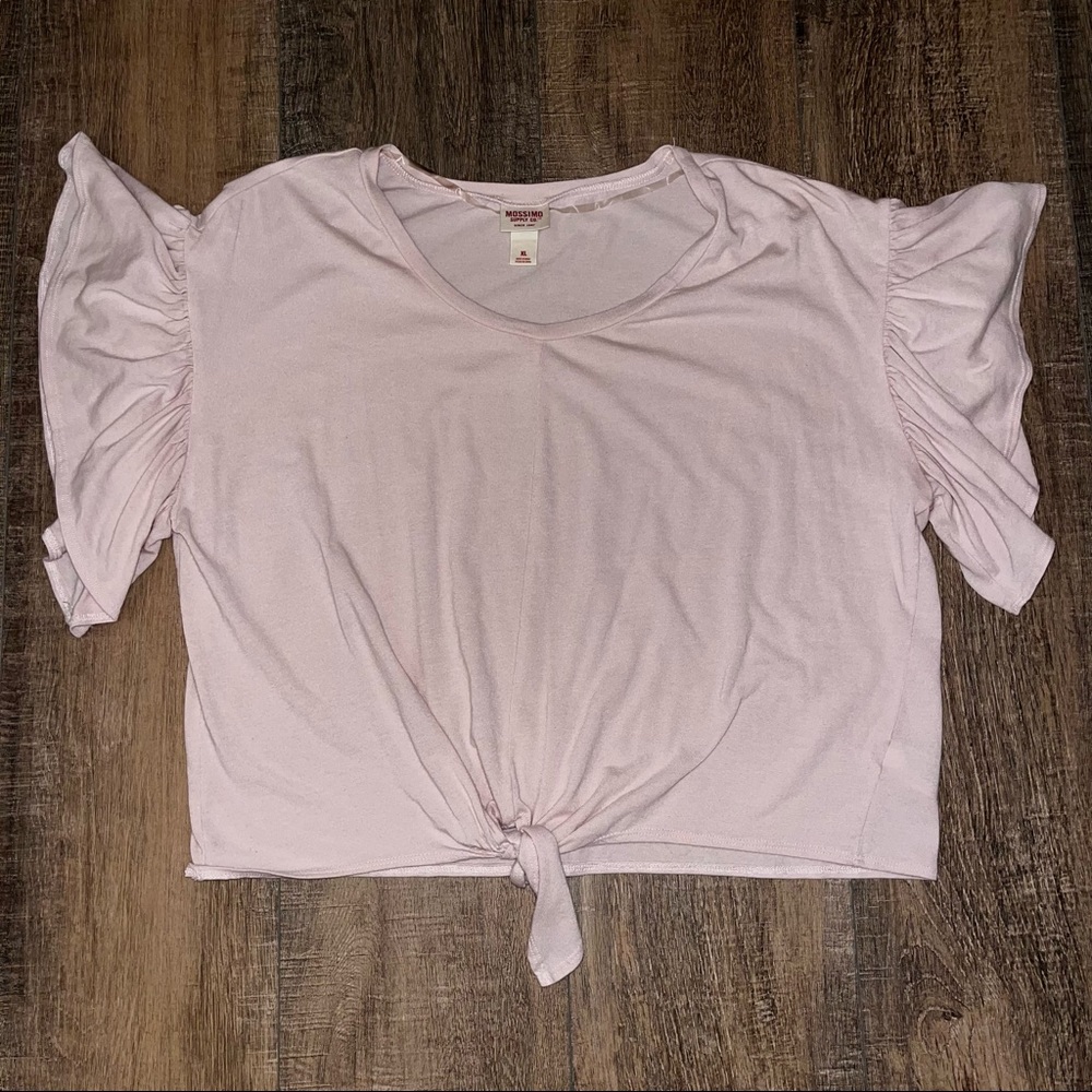 Mossimo Light Pink Ruffled Sleeve Cropped Shirt